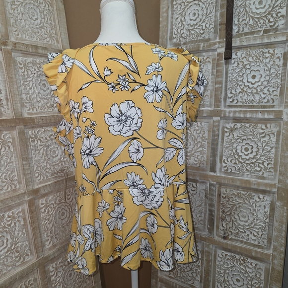 Perseption Yellow Floral Ruffle Blouse - Picture 3 of 4